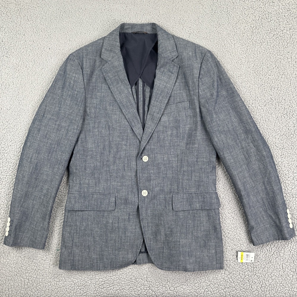 NWOT Tasso Elba Chambray Blazer Men Medium Blue Cotton Jacket Sport Coat